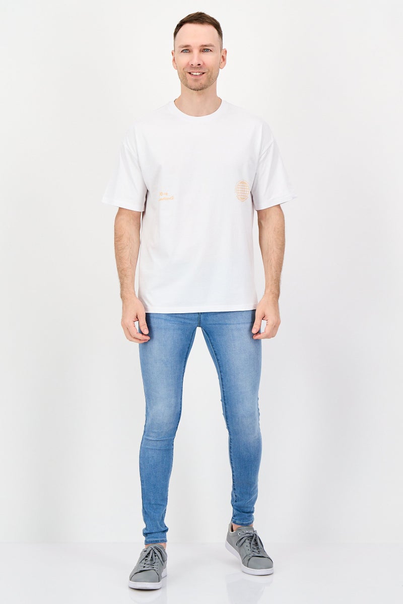 Fudo Men Crew Neck Short Sleeve Graphic Print T-Shirt, White - Image 2